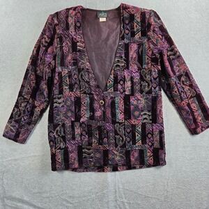 Fritzi California Blazer Womens Medium Purple Multi Vintage 90s Velvet Tapestry